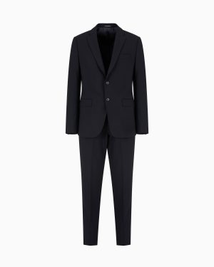 Single-breasted suit in virgin-wool two-way stretch canvas