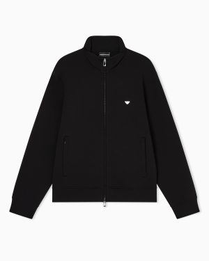 Full-zip sweatshirt in double jersey with micro eagle embroidery