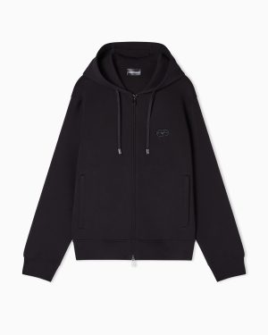 Double jersey zip-up hooded sweatshirt with EA logo embroidery