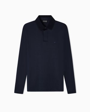 Long-sleeved polo shirt in a Lyocell blend jersey with a rounded micro eagle