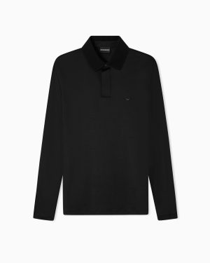Long-sleeved polo shirt in a Lyocell blend jersey with a rounded micro eagle