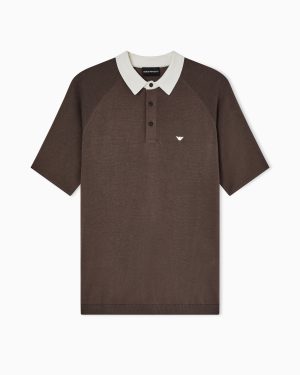 Plain-knit Lyocell-blend jumper with polo shirt collar