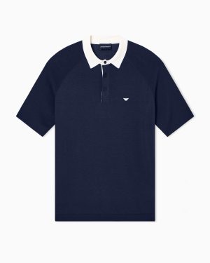 Plain-knit Lyocell-blend jumper with polo shirt collar