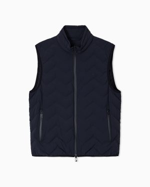 Water-repellent chevron quilted nylon spandex sleeveless down jacket