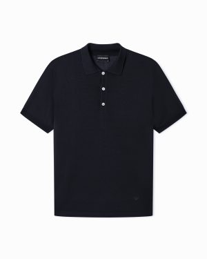 Plain-knit polo shirt