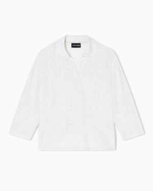 Jacquard jersey jumper with polo collar and check pattern