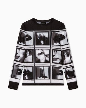 Mesh jumper with all-over photographic prints