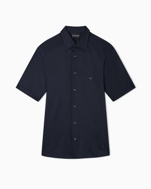 Short-sleeved slim-fit shirt in a Lyocell-blend jersey
