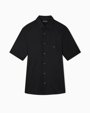 Short-sleeved slim-fit shirt in a Lyocell-blend jersey
