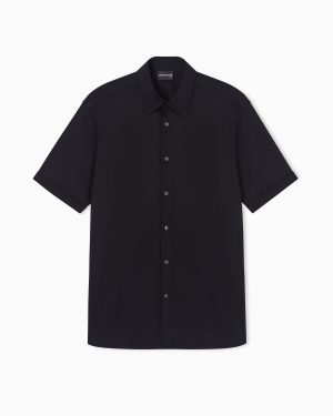 Short-sleeved shirt in stretch Pima cotton