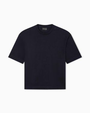 Oversized heavy jersey T-shirt with micro eagle embroidery