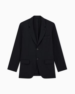 Single-breasted jacket in technical seersucker fabric