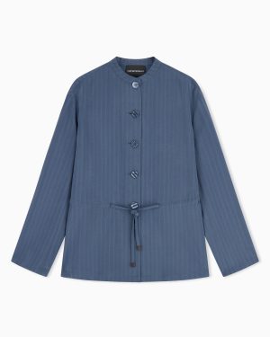 Pinstriped fluid fabric guru-collar jacket