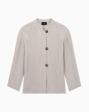 Flowing washed Lyocell shirt with guru collar
