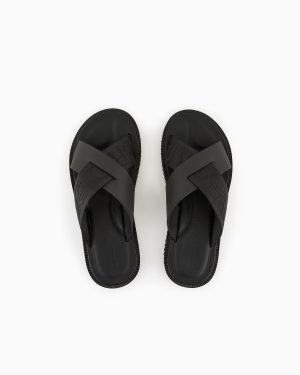 Leather cross-over sandals with logo tape