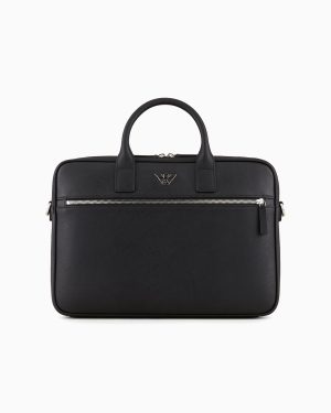 ASV regenerated Saffiano leather business bag with eagle plate