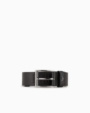 Tumbled-leather belt with oversized logo lettering